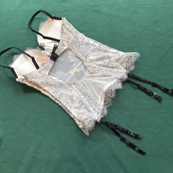 nwt Victoria’s Secret Lace Corset Top Ivory Black Lace Neon Bows (34B) Small - Picture 3 of 10